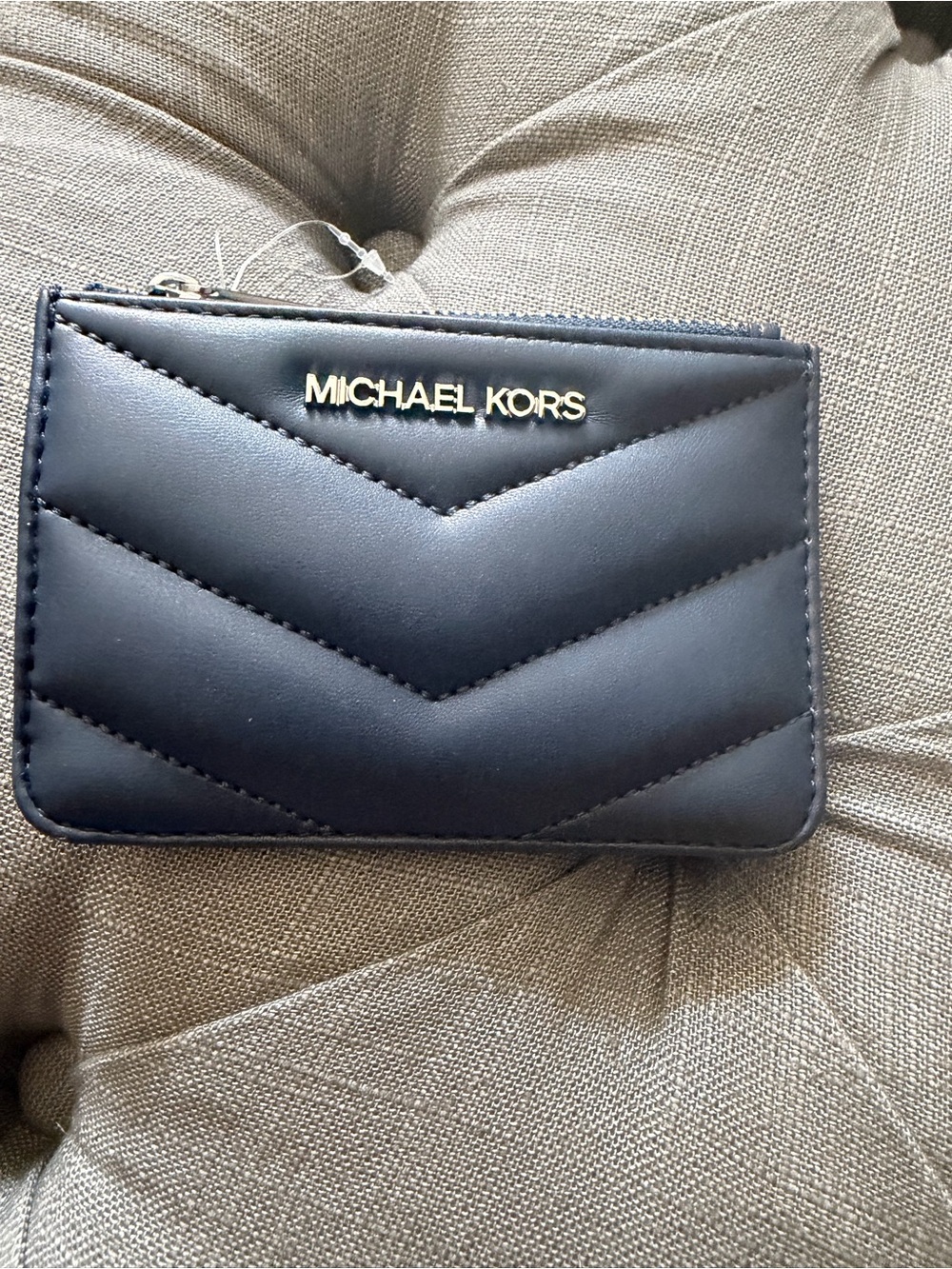 Michael Kors Black Quilted Zip Card Case with Gold Logo